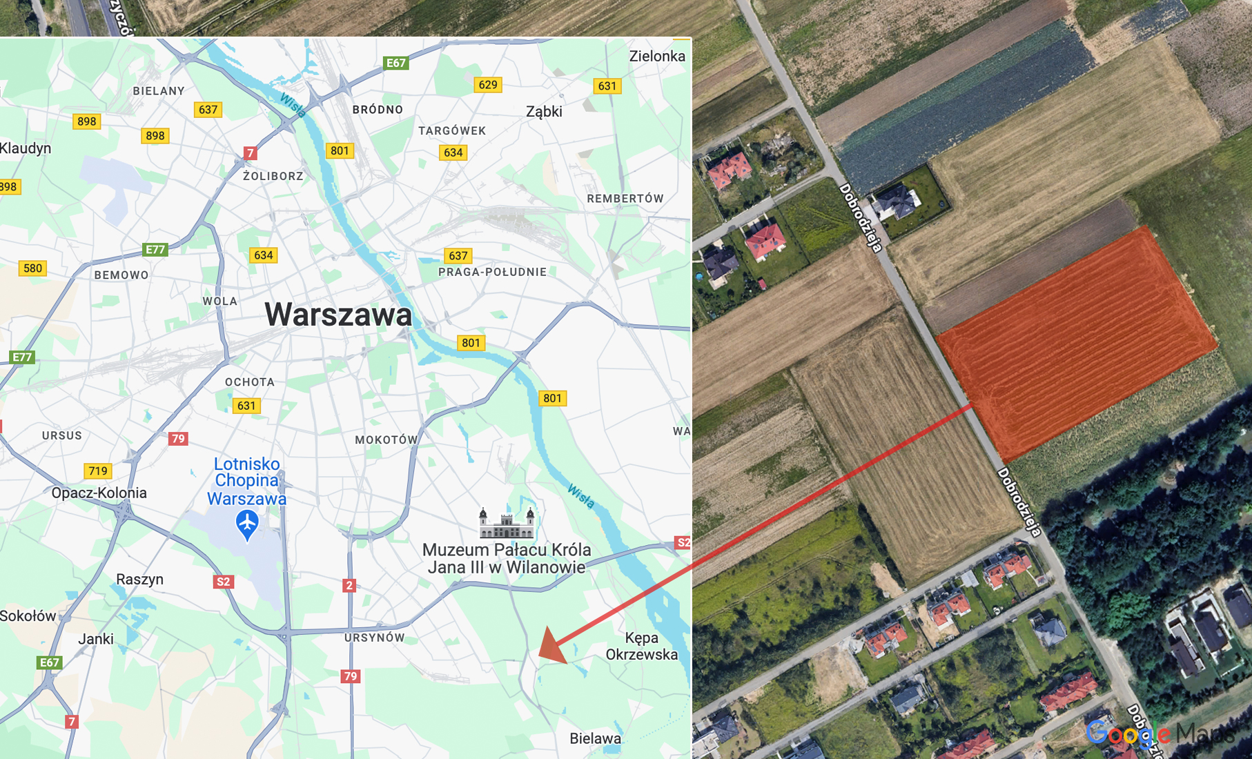 Lokalizacja działki na warszawskim Wilanowie, to tutaj Fundacja Profeto stawia budynek ze środków z Funduszu Sprawiedliwości